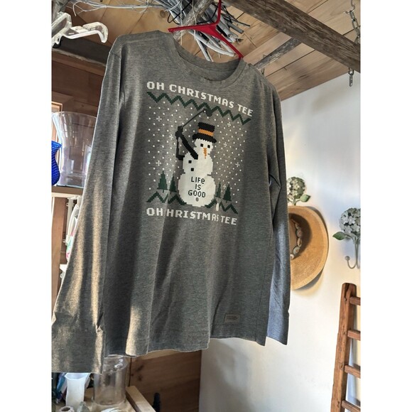 Life is Good Men L/S Crusher Tee Ugly Sweater O Christmas Tee Gray Small 74908 - Picture 2 of 4